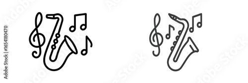 Musical symbols featuring saxophones and notes in a minimalist style design for creative projects