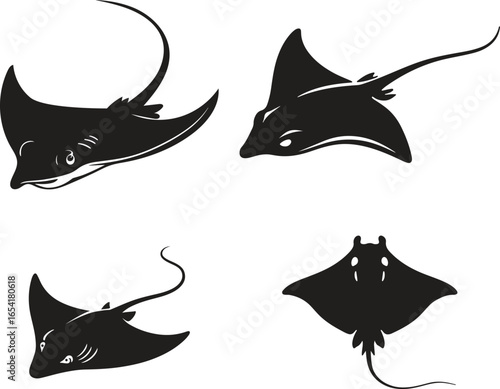 Set of Manta Ray Silhouette Bundle, Animal Icons, Sea Life, Ocean Life