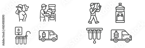 Delivery and handling of bottled water with focus on workers and equipment in a clean environment