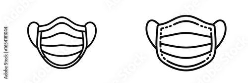 Drawings of face masks in simple line art style illustrating different designs and details