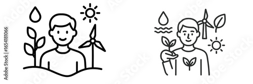 Sustainable eco-friendly practices promoting harmony with nature and energy conservation in a bright outdoor setting