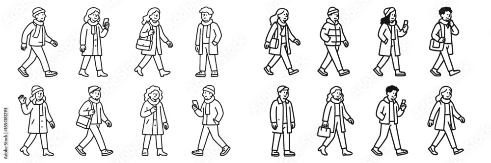 People walking in a city park during early spring while using mobile devices and engaging in leisurely activities People walking in a city park during early spring while using mobile devices and engaging in leisurely activities