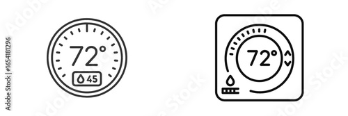 Temperature gauge displays with humidity level indicating comfort settings in a home environment