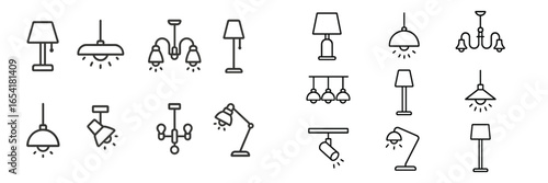 Collection of decorative lighting fixtures showcasing various styles and designs in a minimalist illustration