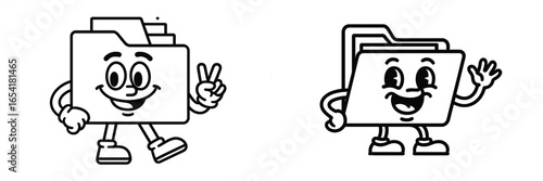 Cartoon character folders showcasing happiness and playfulness with cheerful expressions and gestures