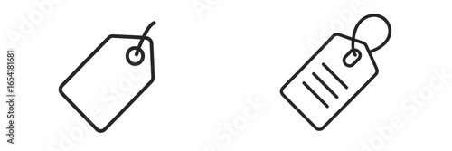 Simple black outline tags on a white background showcasing various shapes and styles for labeling and organization purposes