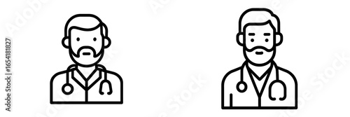 Two stylized male doctors in lab coats with stethoscopes in a simple outline design showcasing medical professionals