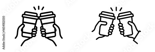 Coffee cups clinking in celebration during a casual meetup at a local cafe around midday