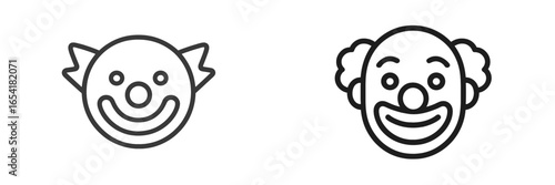Two clown face designs showcasing simplistic expressions and playful features in a minimalistic style