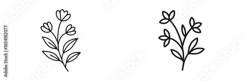 Floral line art design featuring two different flower arrangements on a simple background