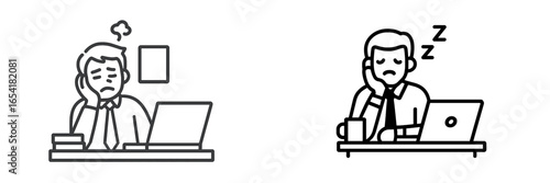 Frustrated and tired office worker struggling with tasks while seated at a desk in a modern workspace