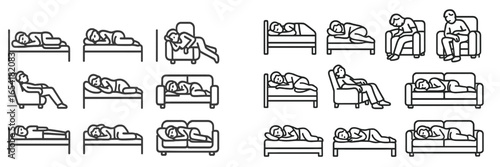Various postures of relaxation and contemplation in different indoor settings during daytime