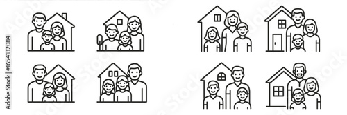 Families enjoying time together in various home settings with children and smiling faces during a sunny afternoon outdoors