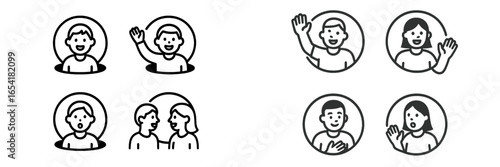 Group of diverse individuals waving and interacting in friendly gestures during a casual gathering or meetup