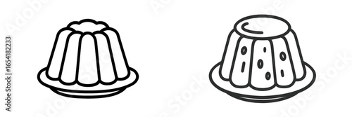 Various styles of jelly dessert displayed on plates in a minimalist design