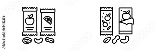 Healthy snack options displayed with fruit bars and nuts on a clean white background