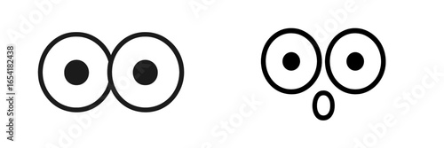 Expressions of surprise and curiosity represented as minimalist cartoon eyes on a plain background