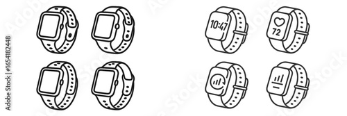 Stylish vector illustration of smartwatches featuring diverse screens
