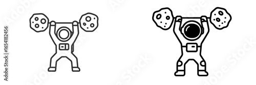 Astronaut lifting asteroids in a vector illustration