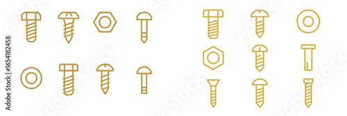 Collection of various fasteners including bolts, screws, and nuts arranged in structured layout for educational or design purposes