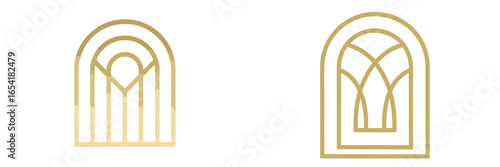Vector illustration of elegant arch designs in gold tones for decor