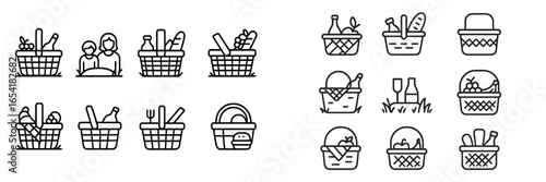 Vector illustration of picnic baskets and family outdoor activities