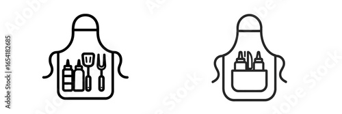 Kitchen apron with tools and bottles for cooking or crafting