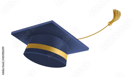 Graduates celebration. Flying 3D blue graduate hats