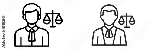 Justice symbols represented by two styles of legal professionals