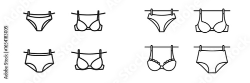 Various designs of underwear on a clothesline in minimal style