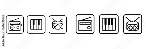 Musical instruments and devices in minimalist vector style