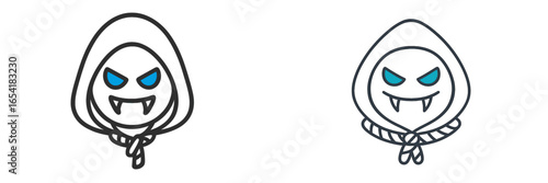 Vector illustration of a menacing character with fangs and hood