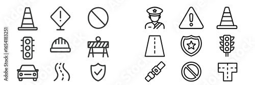 Road safety icons and traffic symbols for drivers