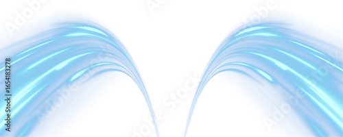 PNG. Visualization of large data traffic, dynamic high speed data flow in the form of neon line of various shapes: stripe, zigzag, arc and curve. Expressway, the effect of car headlights.	