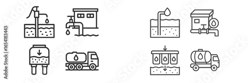 Vector illustration of water supply system components and processes