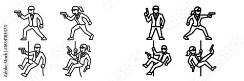 Dynamic vector illustration of secret agents in action