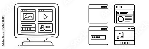Vector illustration of multimedia content interface in modern design