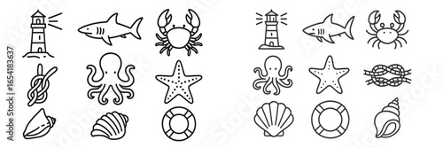 Vector illustration depicting marine life and nautical elements