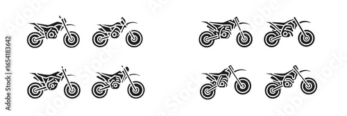 Vector illustration of motorcycle designs in varied angles and styles