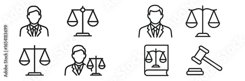 Vector art of legal experts and justice symbols