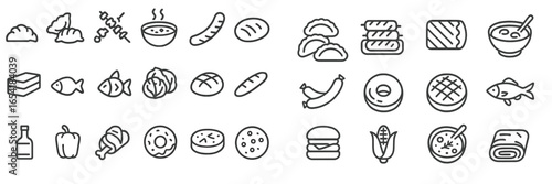 Vector illustration of diverse food items in line art style