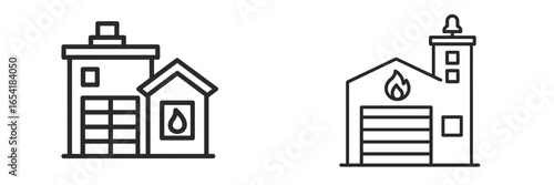 Vector illustration of fire station and residential house design