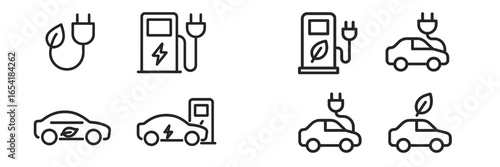 Vector illustrations of electric vehicle charging symbols and icons