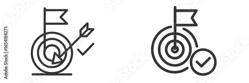 Target achievement with arrows and check marks in vector format