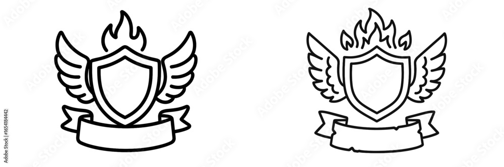 Obraz premium Wings and flames design featuring a shield and banner illustration