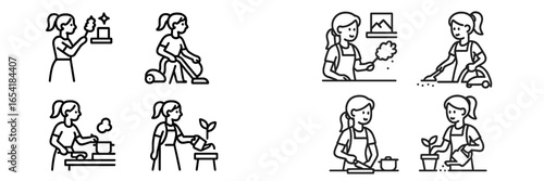 Household chores and cleaning activities illustrated in vector style