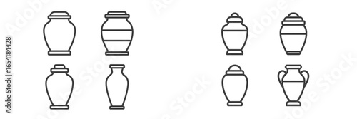 Line art collection of various urn designs for decorative use