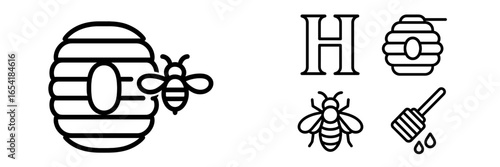 Vector illustration of a beehive and bee with honey elements