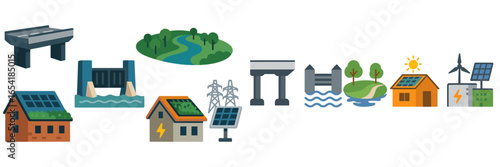 Illustrative collection of renewable energy sources and landscapes