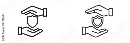 Hands protecting shield symbol in vector illustration design